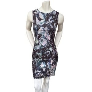 H&M Sheath Dress Diamond Kaleidoscopic Print Back Cutout Black Purple Cyber US 6